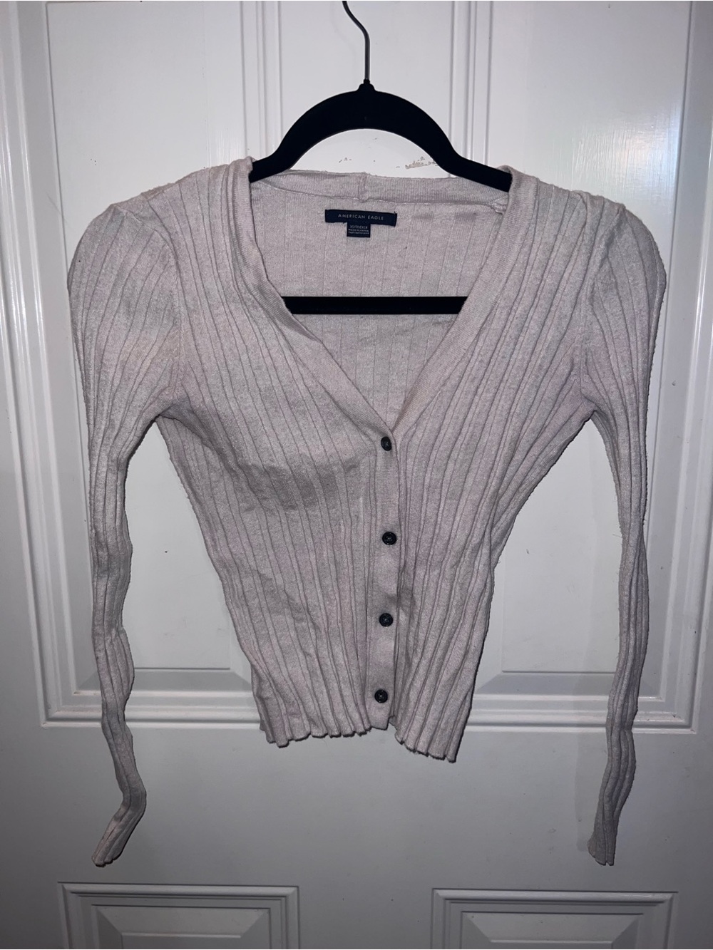 American Eagle Outfitters Ribbed Button-Front Cardigan - Light Beige